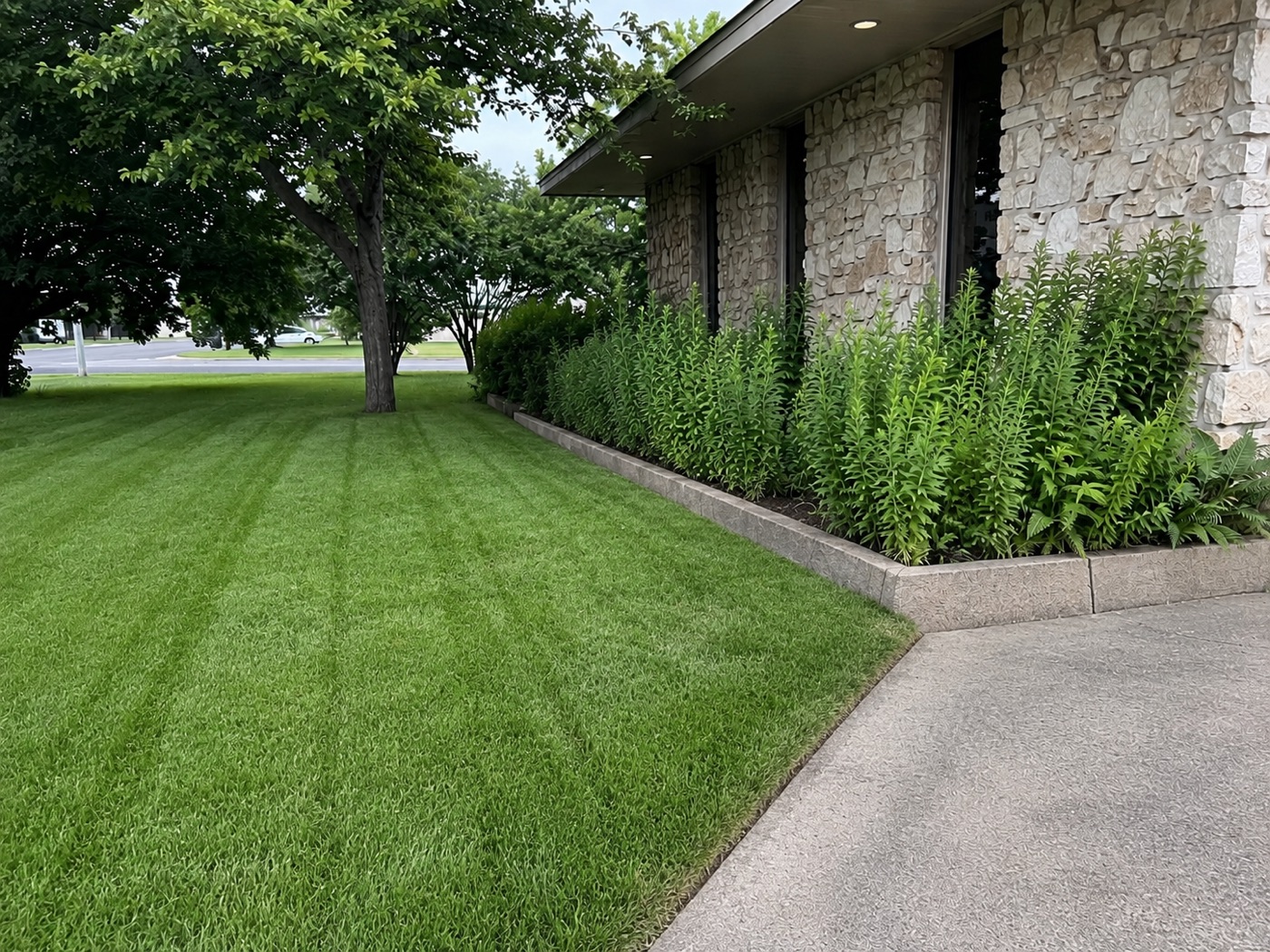 After - mowed, edged, beds re-mulched, walkways blown