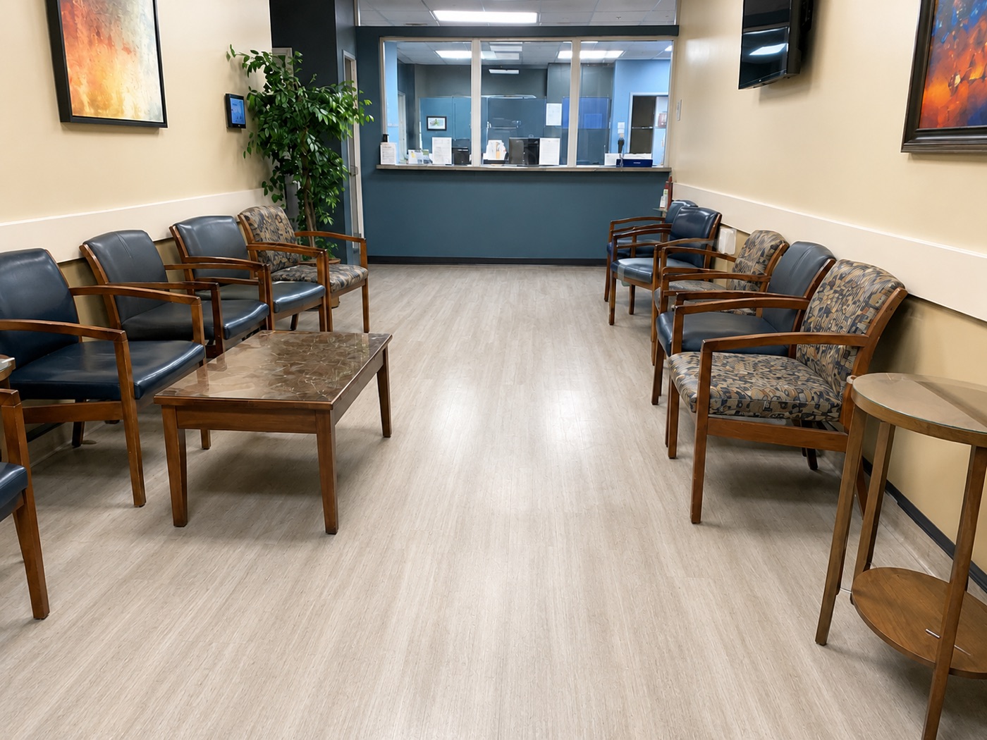 After - cleaned, chairs aligned, counters disinfected