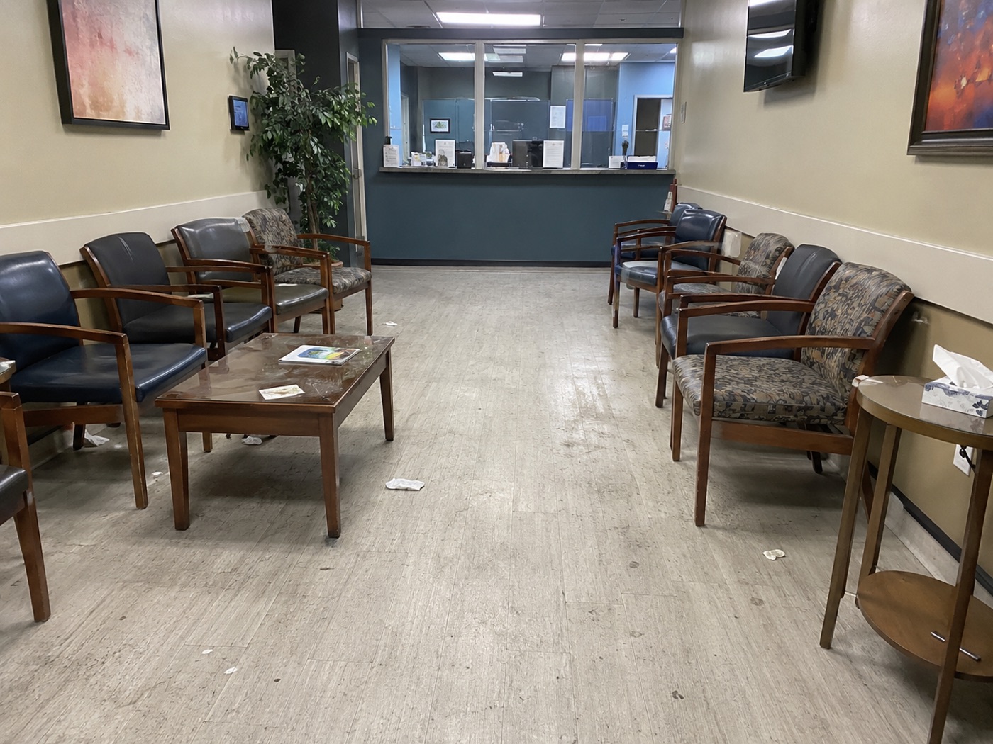 Before service - debris on floor, chairs out of line