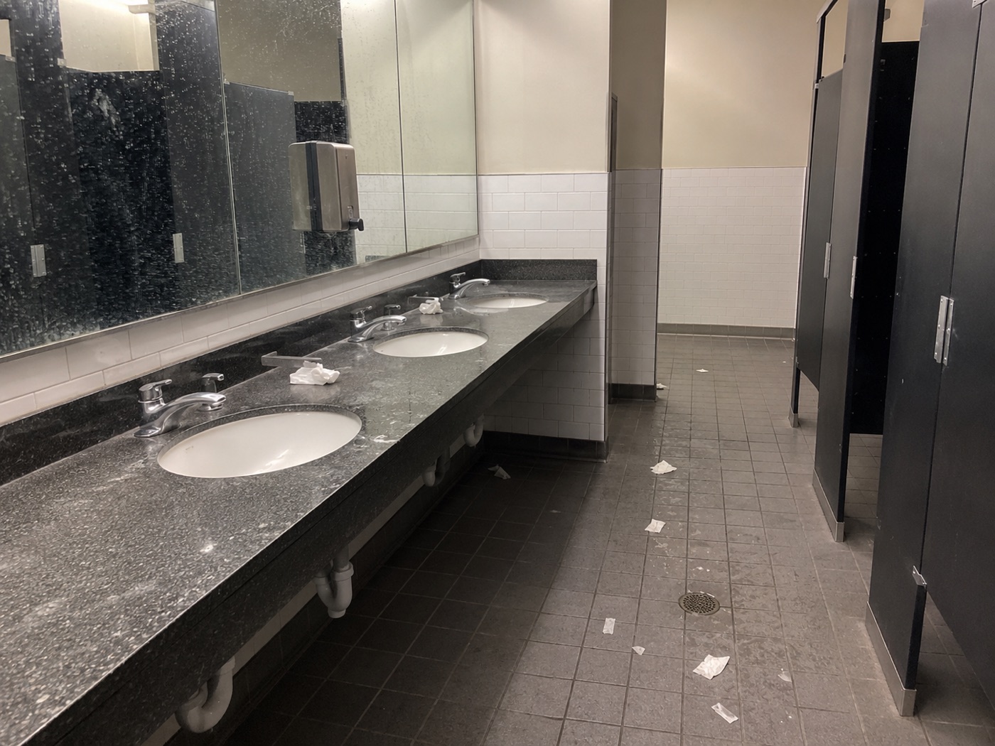 Before service - used restroom, spotted mirrors